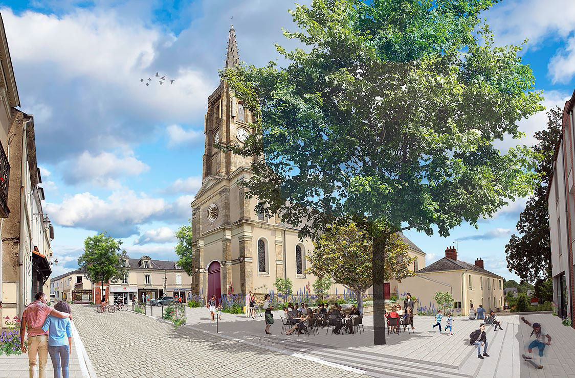 CERAMIDE, Mauves-sur-Loire, place de l'église, perspective