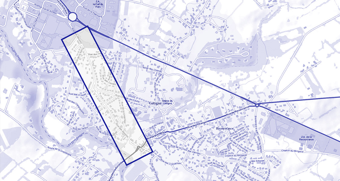 Getigné, vue aérienne de la zone d'intervention